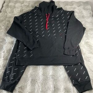 Champion Black Sweatpants & Hoodie Set with Red Accent-0043